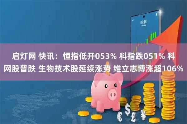 启灯网 快讯：恒指低开053% 科指跌051% 科网股普跌 生物技术股延续涨势 维立志博涨超106%
